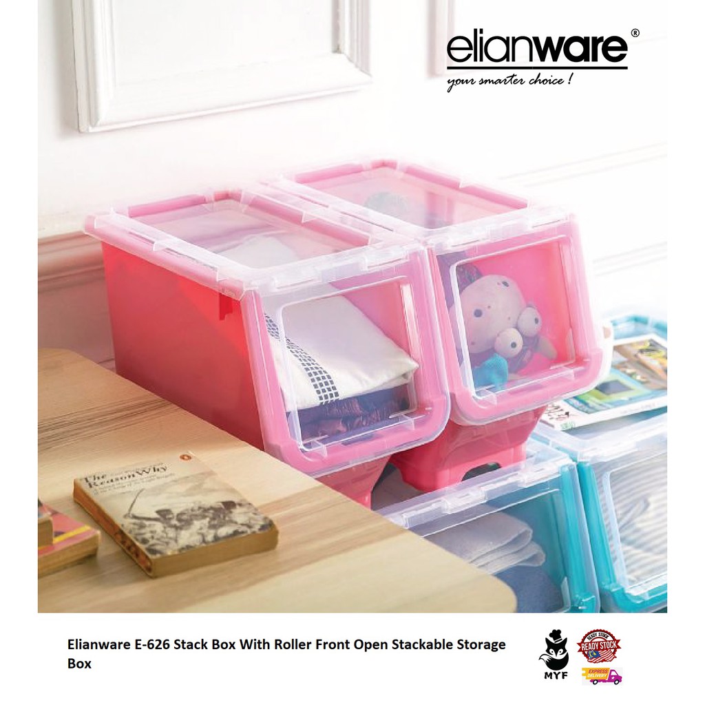 Elianware E-626 Stack Box With Roller Front Open Stackable Storage Box