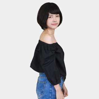 Off shoulder Black/White เสื้อเดรสปาดไหล่ผ้าคอตตอน Premium งานตัด Dress สีขาว สีดำ