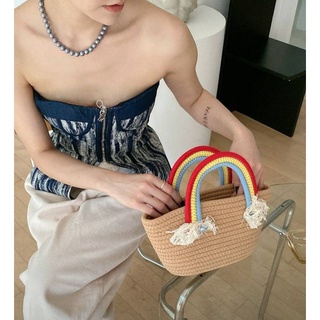 **พร้อมส่ง**กระเป๋าถือสายรุ้ง งานถัก size 9"