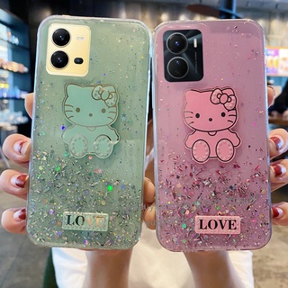 Phone Case for VIVO V25 V25 Pro V25e Y35 Y16 Y22 Y22s 2022 เคส Hello Kitty Cartoon Phone Casing เคสโทรศัพท Starry Sky Glitter Soft TPU Protective Phone Back Cover