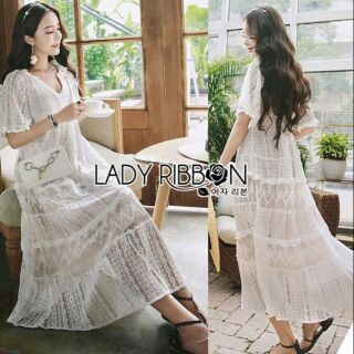 🎀 Lady Ribbons Made 🎀Lady Alice Modern Bohemian Chic Ivory Lace Maxi Dress #เดรสยาวผ้าลูกไม้สีขาว