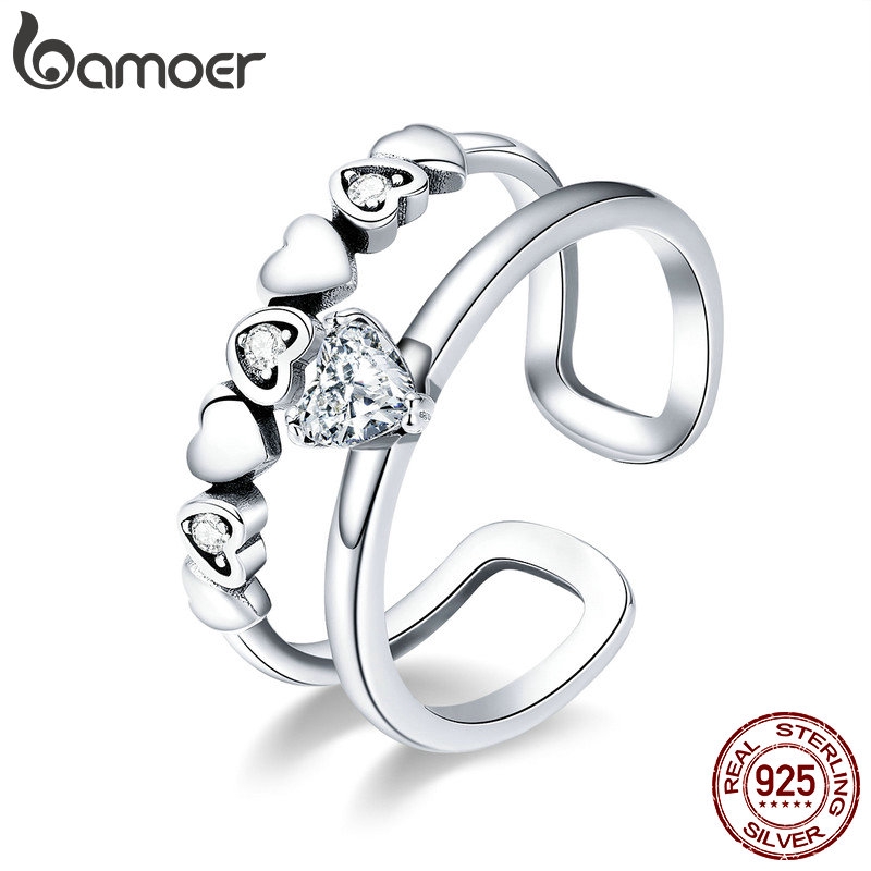 BAMOER 925 Silver Fashion Rings Exquisite Heart SCR429