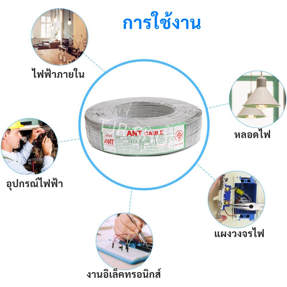 💥 มีราคาส่ง (20 เมตร) ANT สายไฟอ่อน Speaker Wire DC 2*1 Sqmm  สายไฟแรงดันต่ำ เดินลอย สำหรับ เครื่องใช้ไฟฟ้า **