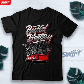 [COD]เสื้อยืด พิมพ์ลาย Build &amp; DESTROY PETROL HEAD MODIFICATION CAR GEEK JDM DISTROS-5XL