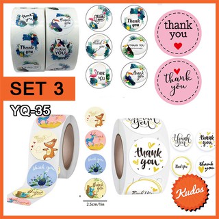 KUDOSTH  SET3 สติ๊กเกอร์ขอบคุณ สติ๊กเกอร์ติดกล่อง สติ๊กเกอร์สำเร็จรูป สติ๊กเกอร์ติดสินค้า Thank you Sticker