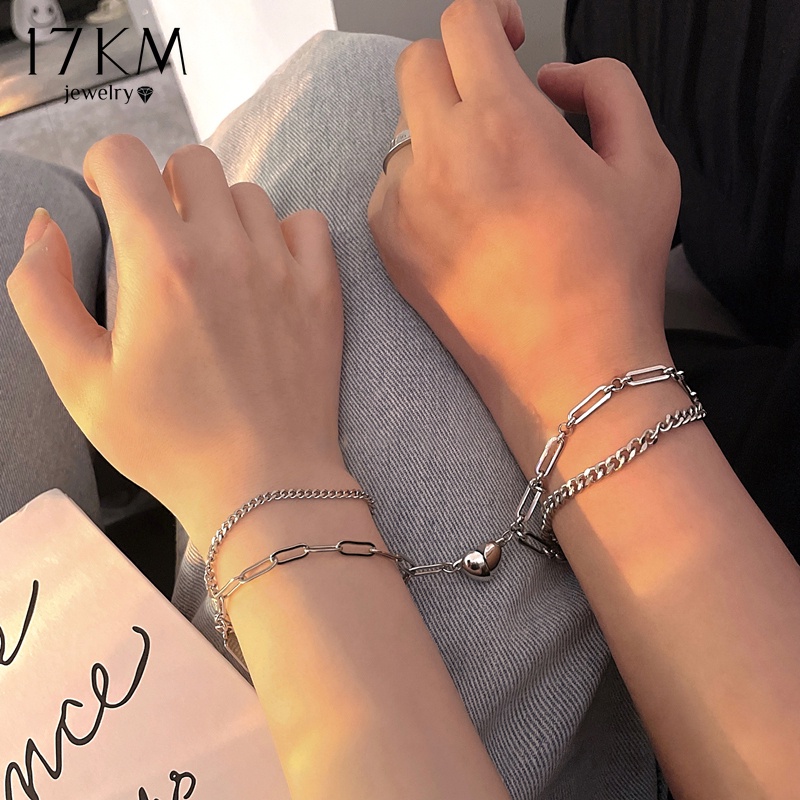 สร้อยข้อมือคู่รัก แบบแม่เหล็ก สองชั้น สไตล์เกาหลี 17 กม. อุปกรณ์เสริม สําหรับคนรักเครื่องประดับ