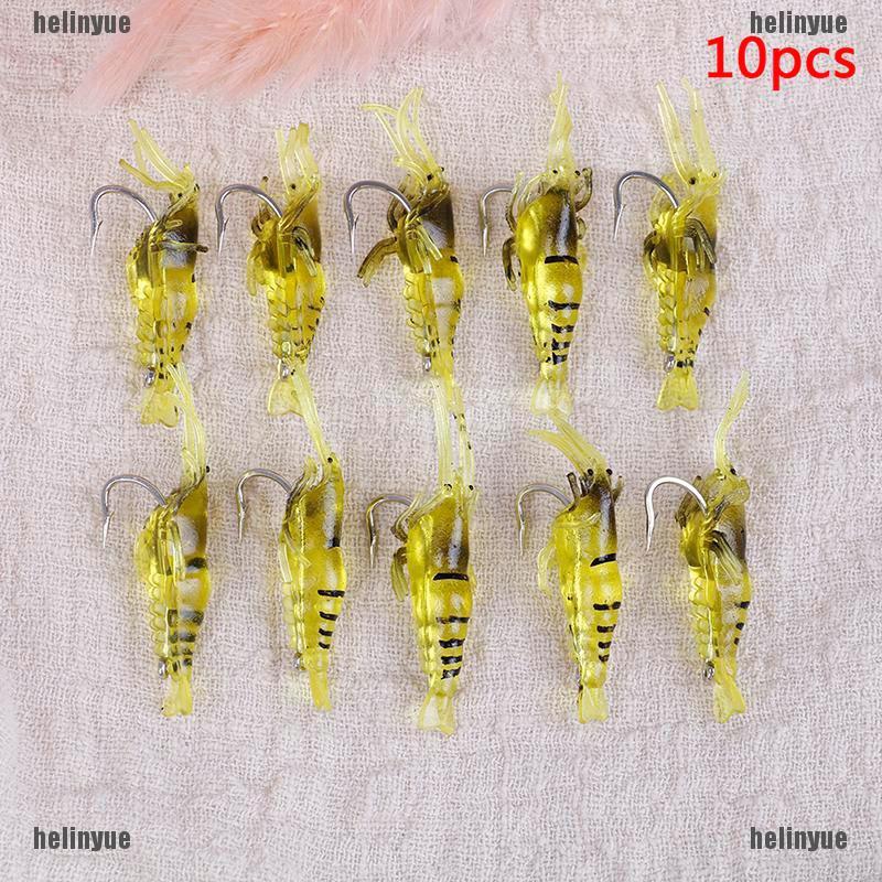 เฮฟ❤ Lot 10 ชิ้นจําลอง Soft Prawn Lure เหยื่อ Hook Tackle Bass