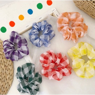 พร้อมส่ง🍋Korean Scott puffy hairband ยางรัดผมสีสดใสลายสก็อต