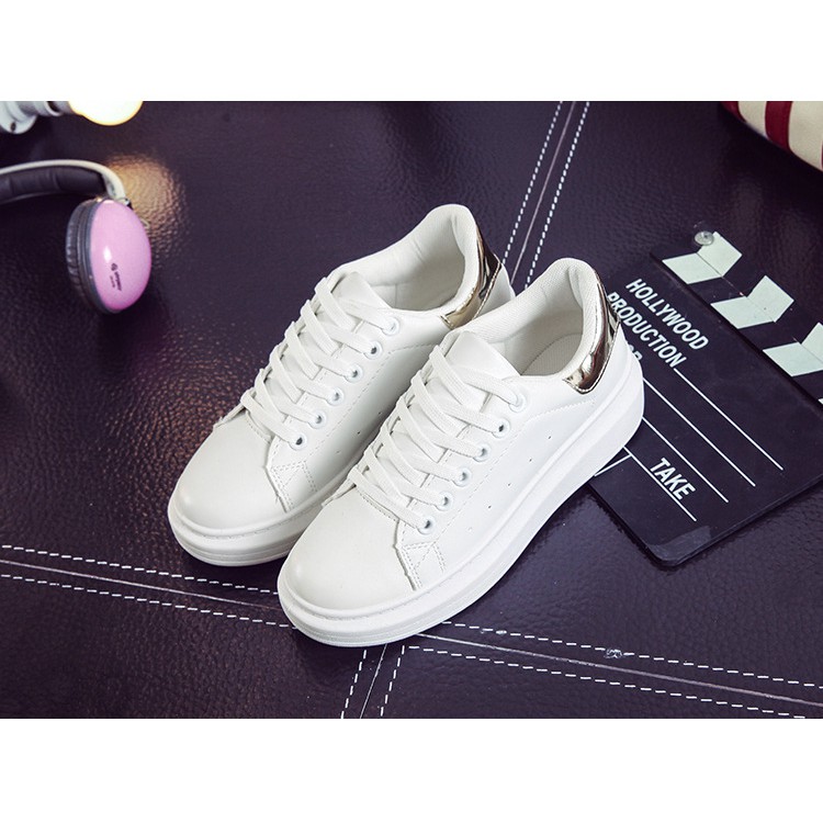 รองเท้าผ้าใบ รองเท้าเพิ่มความสูงสำหรับผู้หญิง Fshion No.0612 White New -