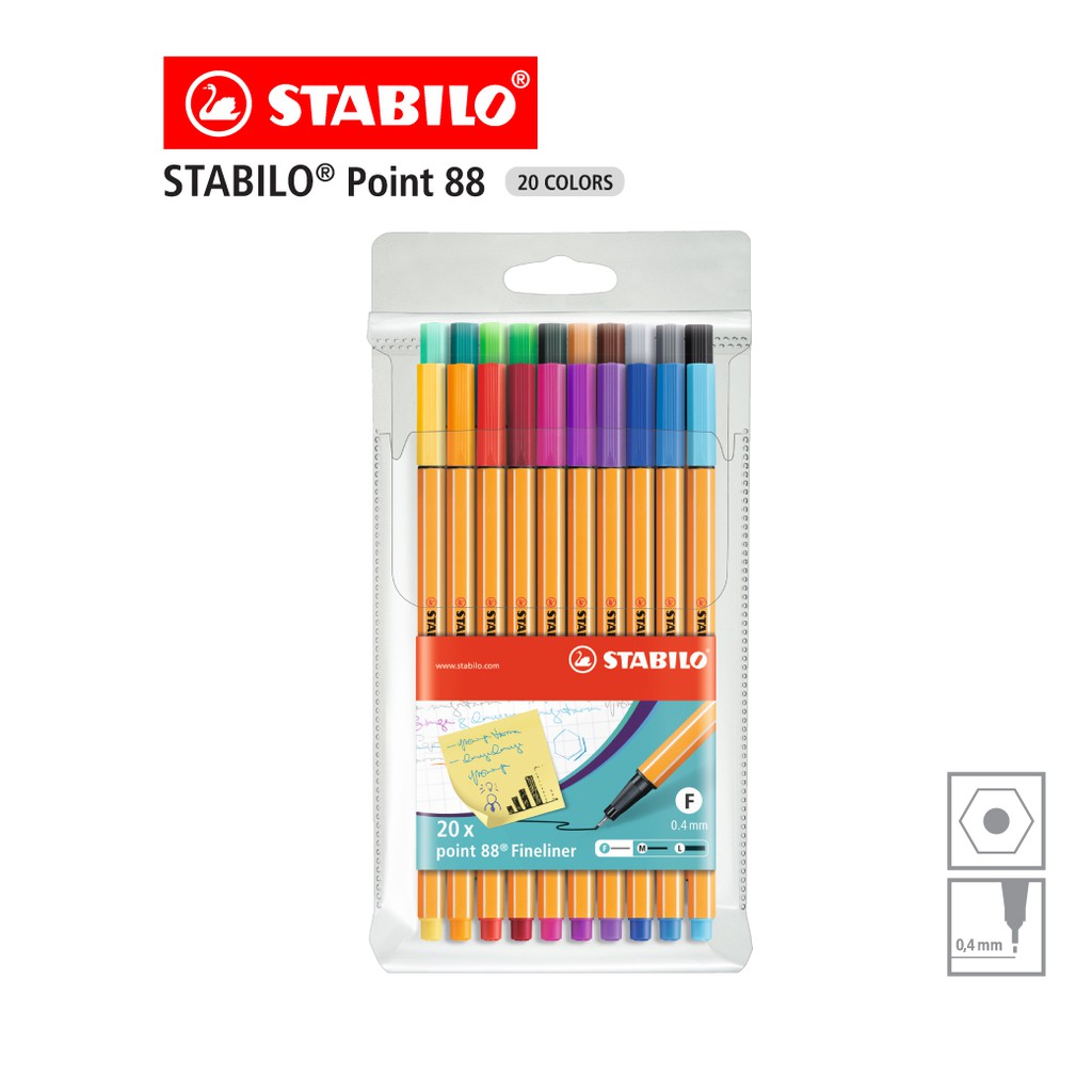 [Official Store] STABILO Point 88 ปากกาสีหมึกน้ำ หัวเข็ม Fibre-Tip Pen ชุด 20 สี ปากกาหัวเข็ม