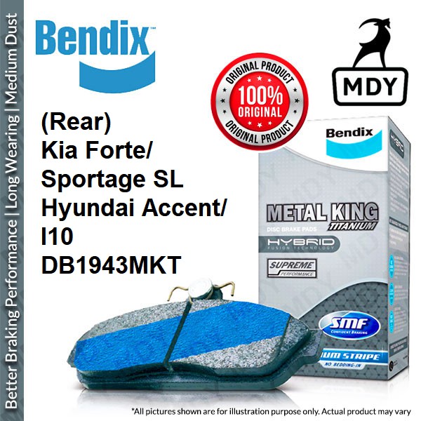 [ด้านหลัง] Bendix Metal King DB1943MKT Kia Forte/ Sportage SL/ Accent/ i10/ Sonata YF 2.0 ผ้าดิสก์เบ