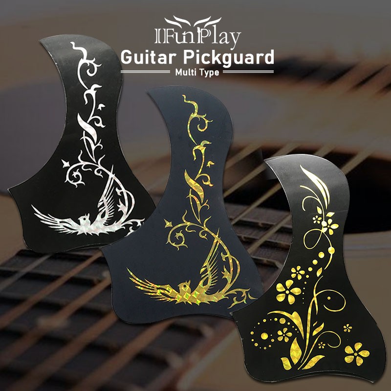 Acoustic Guitar Pickguard Bird Style Self-กาวCelluloid Pick Guard Phoenix Hummingbird สําหรับ 40" 41 "กีต้าร์พื้นบ้านสีทองสีเงิน