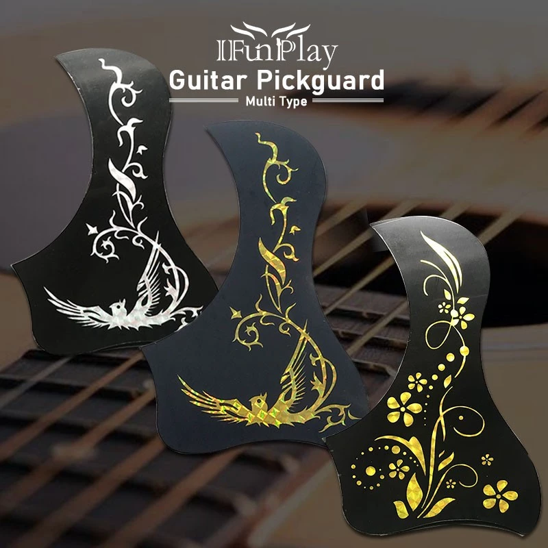 Acoustic Guitar Pickguard Bird Style Self-กาวCelluloid Pick Guard Phoenix Hummingbird สําหรับ 40" 41 "กีต้าร์พื้นบ้านสีทองสีเงิน