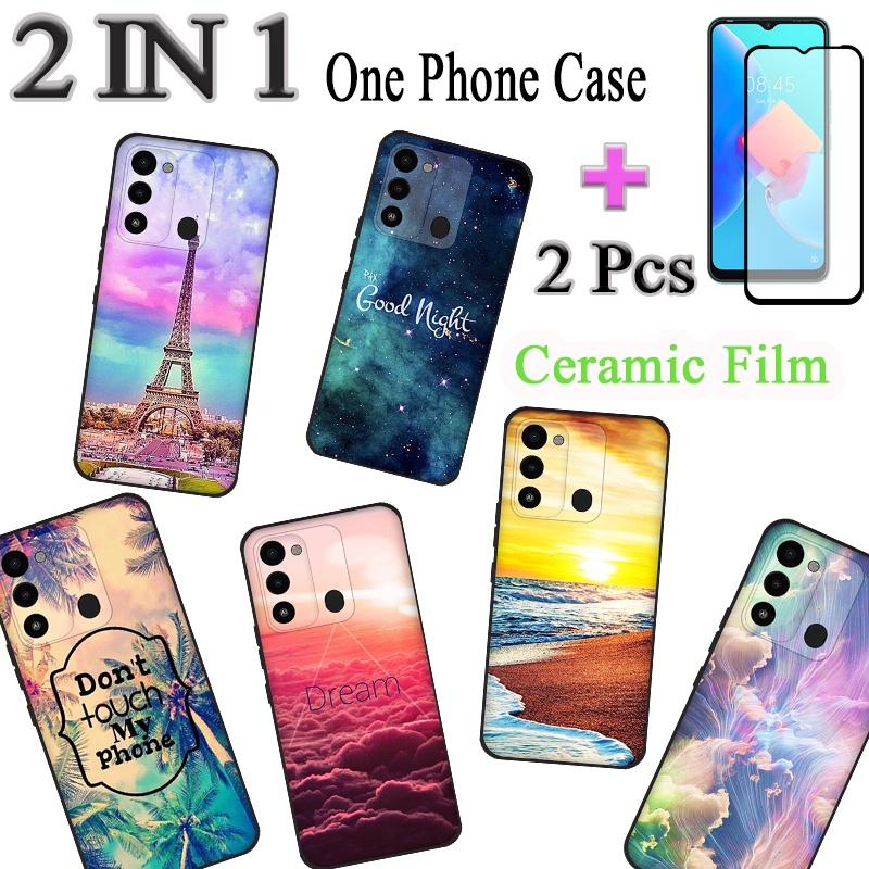 2 IN 1 Tecno Spark 8C KG5k KG5j Spark Go 2022 KG5 KG5h ทาสีรูปแบบ Slim Soft ซิลิโคนการ์ตูนกรณีกระจกน