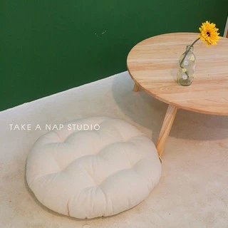 เบาะรองนั่ง กลม ผ้าฝ้ายดิบ สีเบจ หนาอย่างดี สไตล์ญี่ปุ่น minimal บรรจุใยโพลีเอสเตอร์เกรด A 100%