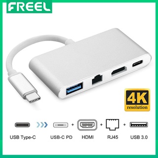 Freel อะแดปเตอร์ฮับ Type C เป็น HDMI Gigabit Lan RJ45 USB-C PD USB 3.0 สําหรับ MacBook Galaxy Mate10 Thunderbolt 3