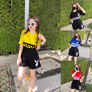 PP15776 set 2 ชิ้น เสื้อยืดแขนสั้นสกรีนลาย PB + กางเกงขาสั้น