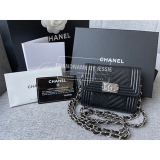 (ผ่อน0%x10เดือน) New Chanel boy trifold Caviar SHW Holo 29