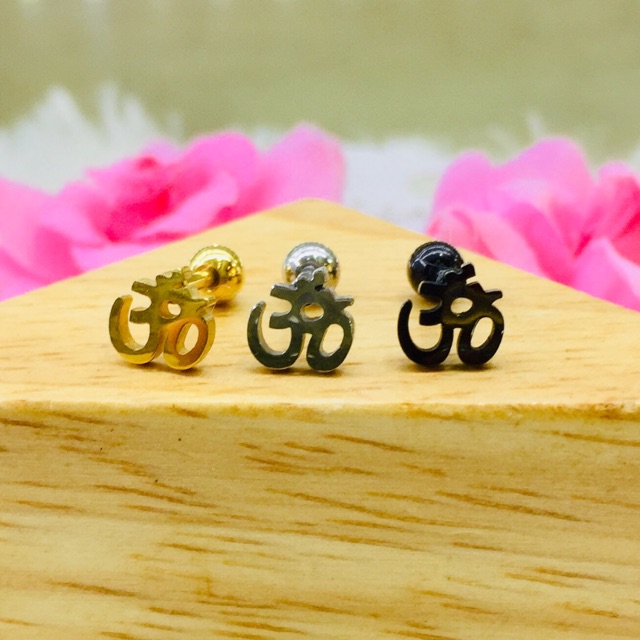 ราคา1ข้าง จิวหูลายโอมพระพิฆเนศ จิวหูสำหรับผิวแพ้ง่าย วัสดุสแตนเลสแท้เกรดเครื่องมือแพทย์316L ราคา/ชิ้น