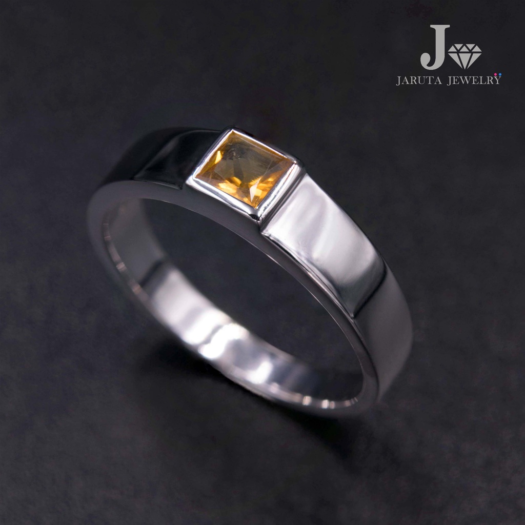 แหวนเงินแท้ 925 ฝัง Citrine พลอยเหลืองรูปทรงหายาก | Jaruta Jewelry