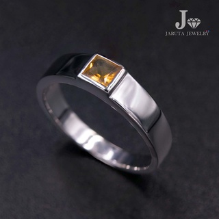 แหวนเงินแท้ 925 ฝัง Citrine พลอยเหลืองรูปทรงหายาก | Jaruta Jewelry