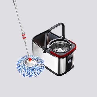 ชุดถังปั่นและไม้ถูพื้นสแตนเลส พร้อมผ้าม็อบ 2 ผืน สีแดง HomeHuk Spin Mop Premium Pro แดง ชุด ไม้ถูพื้น ไม้รีดน้ำ Stainles