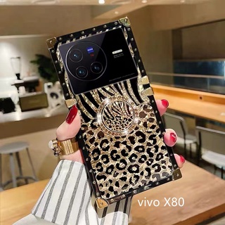 Yee เคสโทรศัพท์มือถือ ลายเสือดาว ประดับเพชร พร้อมแหวนนิ้ว สําหรับ Vivo X80 Pro