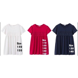 [แท้]GU031 เสื้อยืด GU (by Uniqlo) (ตัดป้าย) แต่งด้วยผ้าลูกไม้  (สำหรับเด็กอายุ 4-13 ปี) ผ้าเนื้อดี นิ่มมาก