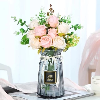 แจกันดอกไม้แก้ว vase โปร่งใสแจกันยุโรปห้องนั่งเล่นที่เรียบง่ายตกแต่ง แจกันทรงเพรช+โบว์สุดน่ารัก