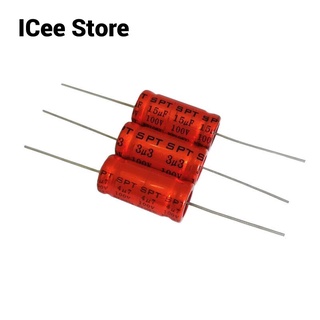 ตัวเก็บประจุ SPT สีแดง NP 100V 1.5UF 2.2UF 3.3UF 4.7UF 5.6UF 6.8UF 10UF 12UF 22UF 33UF 47UF 2 ชิ้น