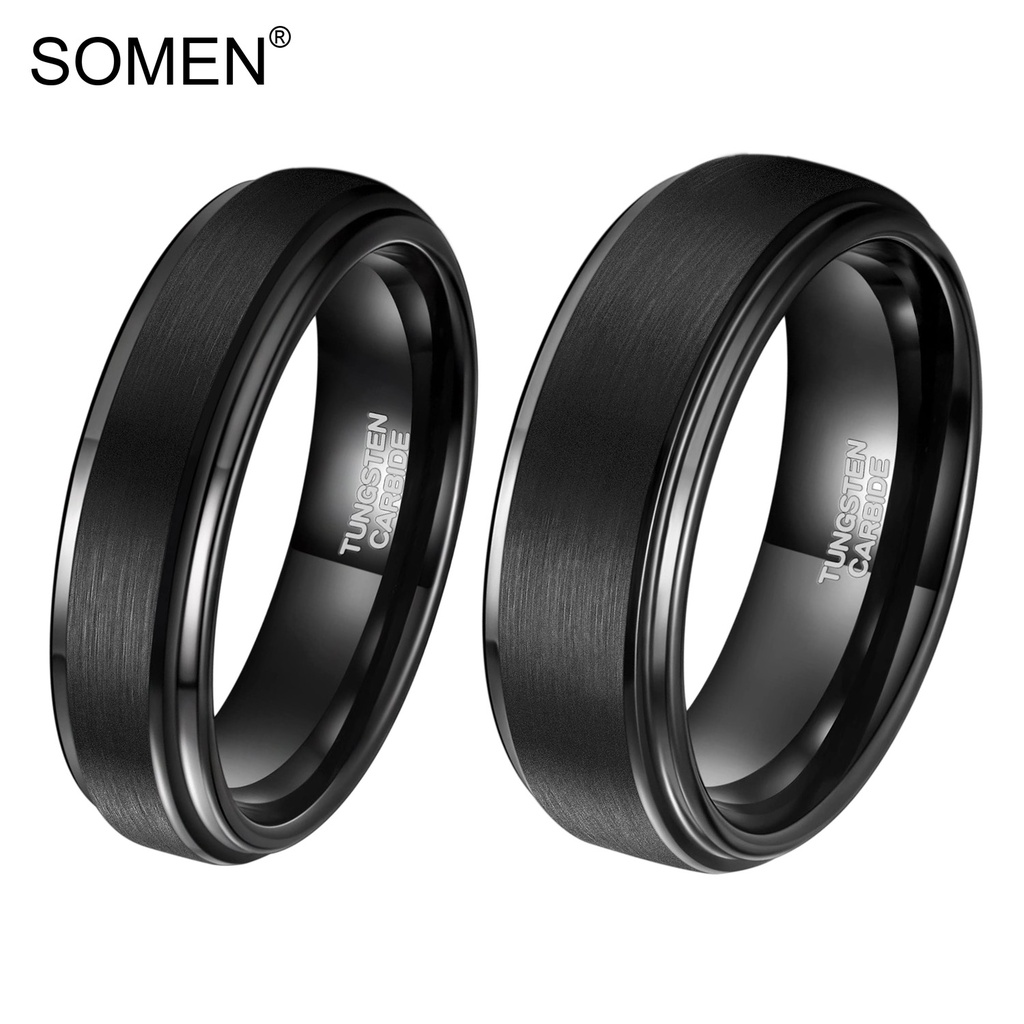Somen แหวนทังสเตน เนื้อแมตต์ 6 มม. 8 มม. สีดํา ใส่สบาย ไซซ์ 4-15 สําหรับผู้ชาย ผู้หญิง งานแต่งงาน