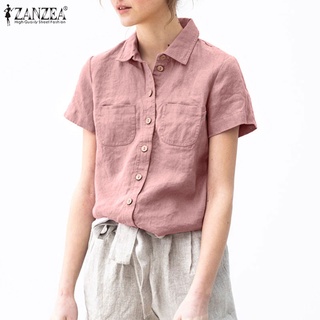 Zanzea เสื้อเชิ้ตแขนสั้นลําลองเนื้อผ้าฝ้าย สําหรับผู้หญิง