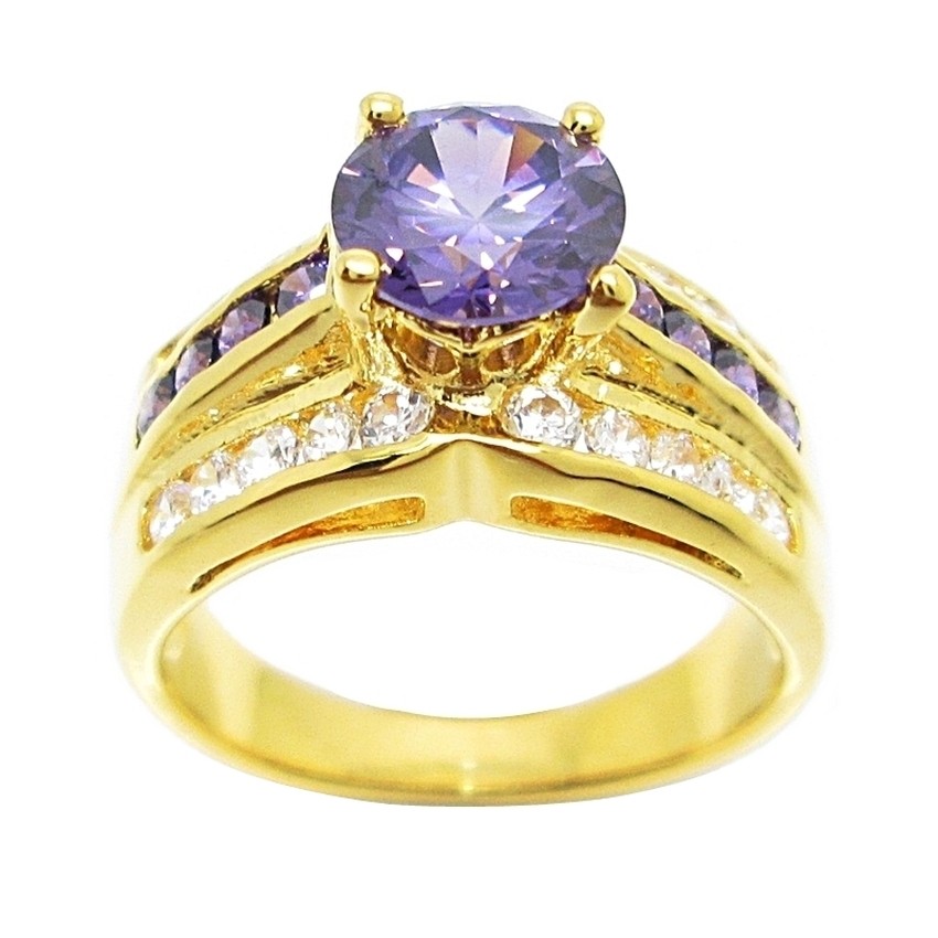 แหวนพลอยอเมทิส ประดับเพชร cz พลอยสีม่วง ชุบทอง ชุบทองแท้ ชุบทองk แหวนผู้หญิงมินิมอล แหวนแฟชั่น แหวนชุบทองไม่ลอก