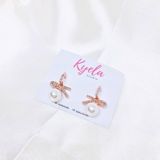 ต่างหูแฟชั่น ❤ พร้อมส่ง ❤ เพชรประดับมุก Pink gold สไตล์เกาหลี