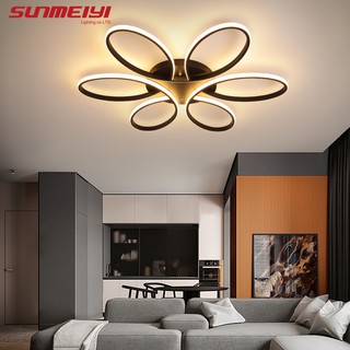 Sunmeiyi โคมไฟ LED แขวนเพดานสไตล์โมเดิร์นหรี่แสงได้ 60/75/90 ซม. สีดําสีขาวสําหรับตกแต่งห้องนั่งเล่นห้องโถง