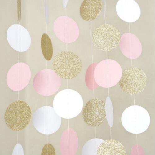 วงกลม Glitter จุด Polka จุดประกายแบนเนอร์พรรค Decor Pink White และ Gold