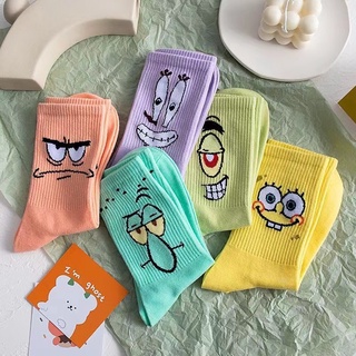 New Cartoon Cute SpongeBob Socks Harajuku Style Tube Socks Fashion Trend Middle Tube Socks Cotton College Trend Brand Socks