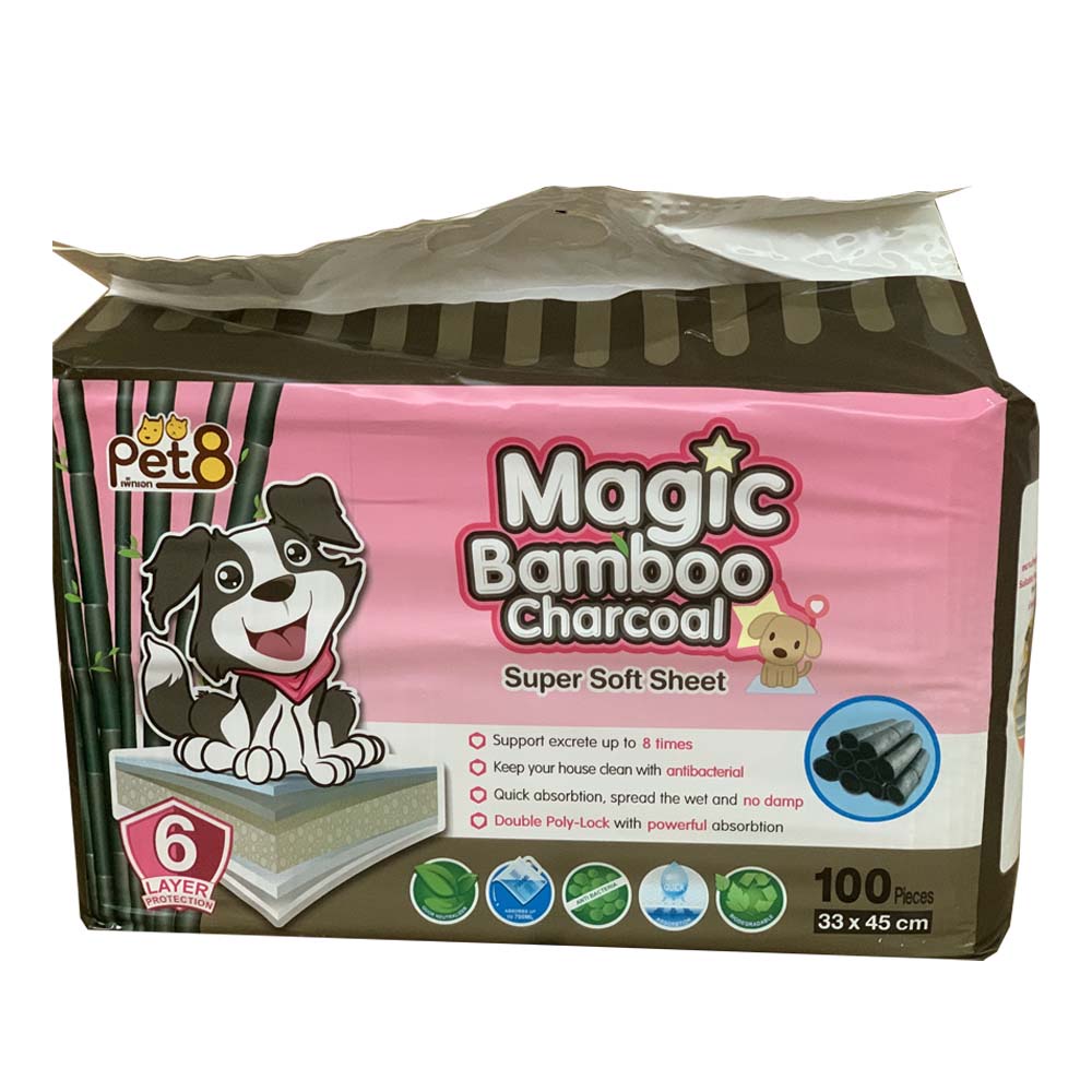 แผ่นรองอนามัย รุ่นชาร์โคล ดับกลิ่น Pet8 Magic Bamboo Charcoal Super Soft Sheet