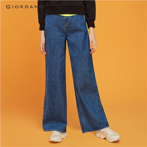 GIORDANO WOMEN Elastic waist wide-leg denim jeans 05419096