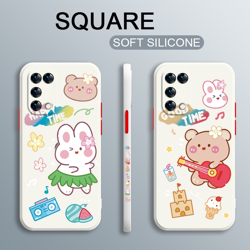 Square Liquid Silicone Case OPPO Reno 6 5 5F 4 Pro 4F Lite 4G 5G Lite Reno6 Z Cute Cartoon Soft Cover