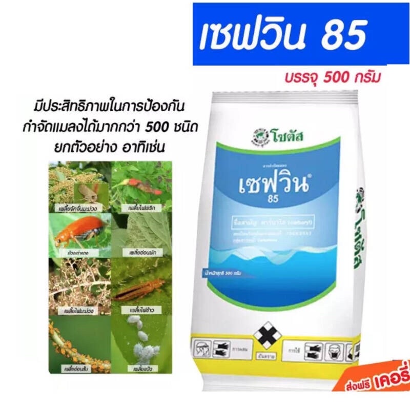 เซฟวิน85 (Sevin85) ขนาด500กรัม มีประสิทธิภากำจัดแมลงได้มากกว่า 500 ชนิด  เพลี้ยจักจั่นมะม่วง เพลี้ยไ