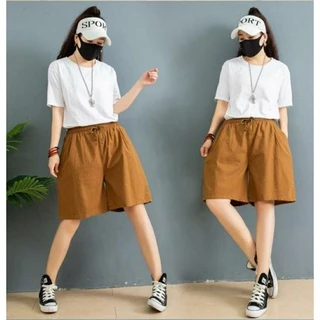 กางเกงขาสั้นผ้าลินิน ขา3ส่วน ใส่สบาย สไตล์เกาหลี เอว26-38นิ้ว