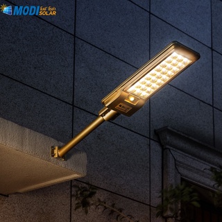 MODI ไฟถนนโซล่าเซลล์ 200W 300W 2000lm เหลืองวอมไวท์ Solar Light LED ไฟพลังงานแสงอาทิตย์ สีทอง ควบคุมระยะไกล รับประกัน1ปี