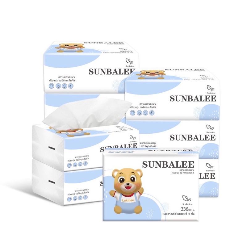 Sunbalee กระดาษ ทิชชู เช็ดหน้า พกพา ไร้สาร หนา4ชั้น (10ห่อ/แพค)