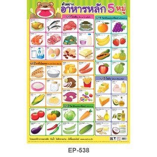 โปสเตอร์ อาหารหลัก 5 หมู่ #EP-538 ตัวอย่างอาหารหลัก5หมู่ โปสเตอร์พลาสติก PP โปสเตอร์สื่อการเรียนการสอน สื่อการเรียนรู้