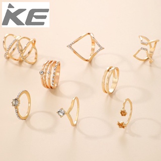 Rhinestone Open Combination Ring Irregular Combination Cross Diamond Ring Set of Eight for gir