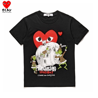 เสื้อยืดแขนสั้นลําลอง คอกลม พิมพ์ลาย Play Kawakubo Rei CDG แฟชั่นฤดูร้อน สําหรับผู้ชาย และผู้หญิง