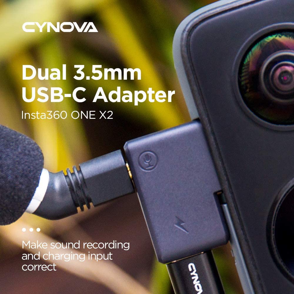 CYNOVA Insta360 ONE X2 Dual Mic Adapter - 3.5mm Input Compatible with Insta360  ONE X2 Extrenal Microphones and USB-C Po0 | Shopee Thailand