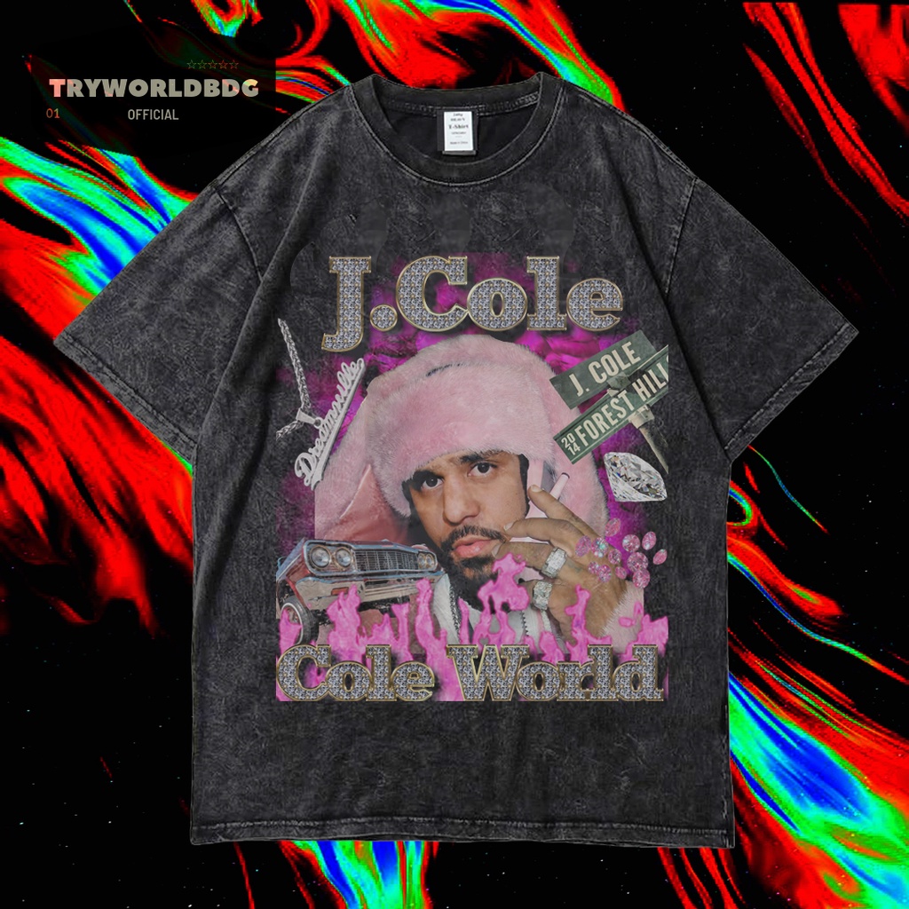 เสื้อยืด OVERSIZED / เสื้อยืดล้าง / เสื้อยืด OVERSIZED / J.COLE COLE WORLD VINTAGE RAP TEE