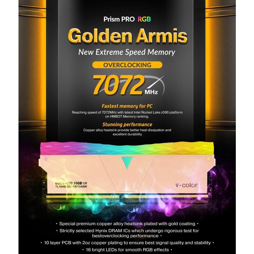 v-color Prism Pro RGB 4600MHz 32GB (16GBx2) DDR4 Bus 4600MHz Golden ...